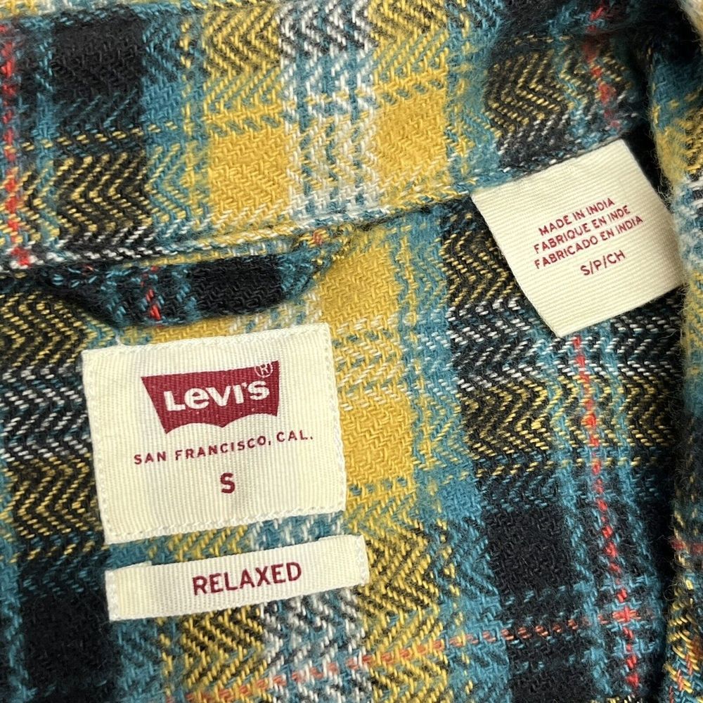 Levis Mens Jackson Worker Yellow Blue Flannel Check Relaxed Fit Shirt Sz S - Picture 6 of 9